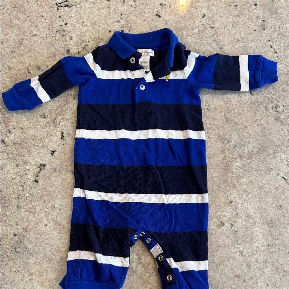 Ralph Lauren Blue and White Striped Kids Footie